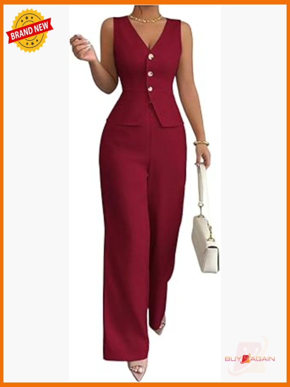 Womens 2 Piece Business Casual Outfits Button Up Vest and Pants Set